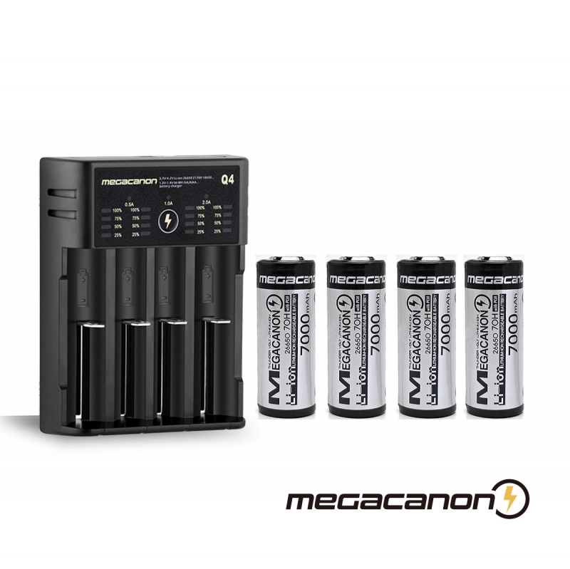 메가캐논 Q4 1개 + 26650 7000mAh 4개 세트상품 MEGACANON 7000 대용량 KC
