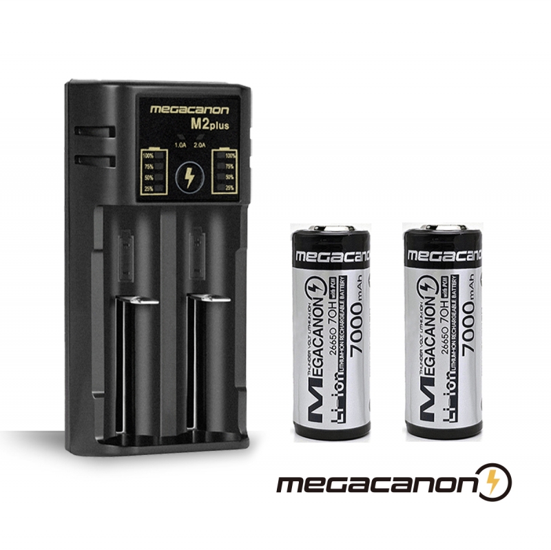 메가캐논 M2-PLUS 1개 + 26650 7000mAh 2개 세트상품 MEGACANON 7000 대용량 KC
